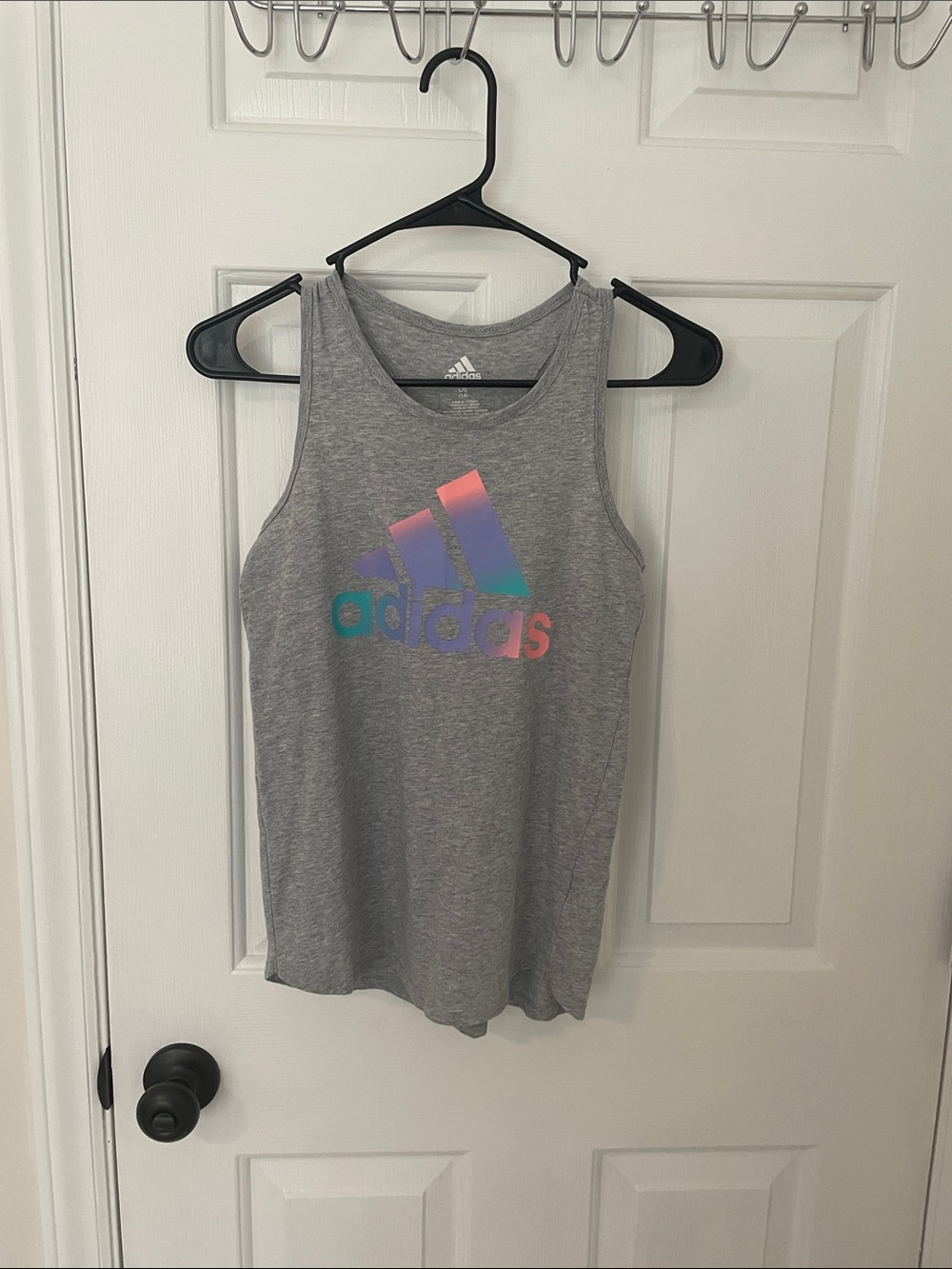 adidas Girls' Gray Tank Top with Rainbow Iridescent Logo